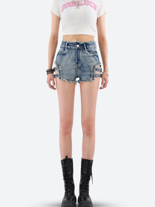 Litlookz Studio Y2K Cut Out Denim Shorts