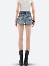 Litlookz Studio Y2K Cut Out Denim Shorts, view 3