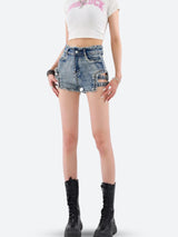 Litlookz Studio Y2K Cut Out Denim Shorts, view 4