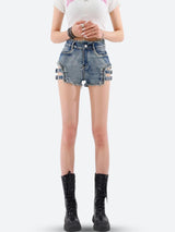 Litlookz Studio Y2K Cut Out Denim Shorts, view 5