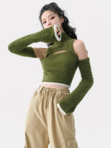 Litlookz Studio Y2K Cut Out Fluffy Crop Sweater Top, view 2