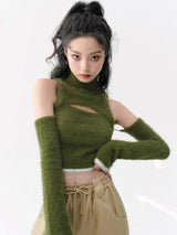 Litlookz Studio Y2K Cut Out Fluffy Crop Sweater Top, view 3