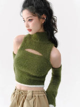 Litlookz Studio Y2K Cut Out Fluffy Crop Sweater Top, view 4