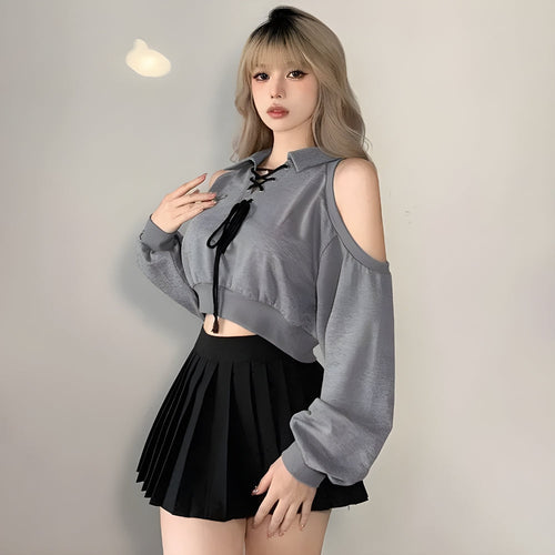 Litlookz Studio Y2K Cut Out Lace Up Cropped Sweatshirt