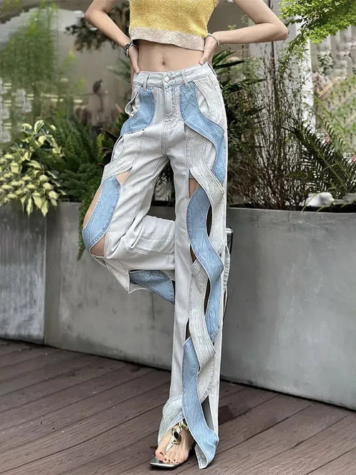 Litlookz Studio Y2K Cut Out Patch Denim Jeans