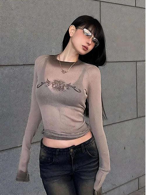 Litlookz Studio Y2K Cyberpunk Sigilism Sheer Top