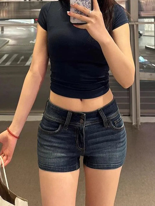 Litlookz Studio Y2K Dark Wash Denim Mini Shorts