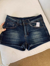 Litlookz Studio Y2K Dark Wash Denim Mini Shorts, view 5