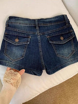 Litlookz Studio Y2K Dark Wash Denim Mini Shorts, view 6