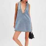 Litlookz Studio Y2K Deep V Denim Mini Dress, view 3
