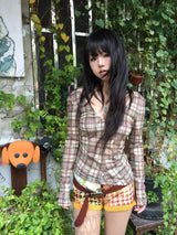 Litlookz Studio Y2K Deep V Neck Plaid Top, view 3