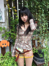 Litlookz Studio Y2K Deep V Neck Plaid Top, view 4