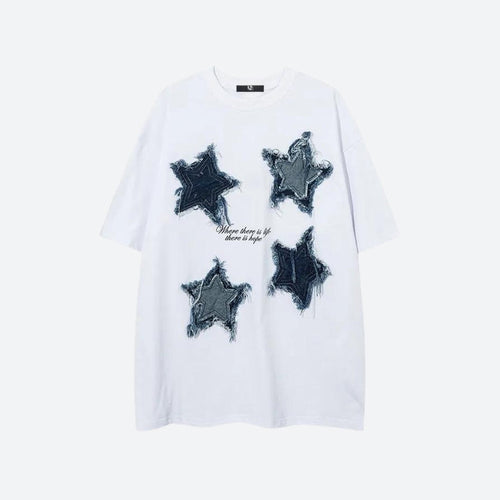 Litlookz Studio Y2K Denim Star Patchwork Tee