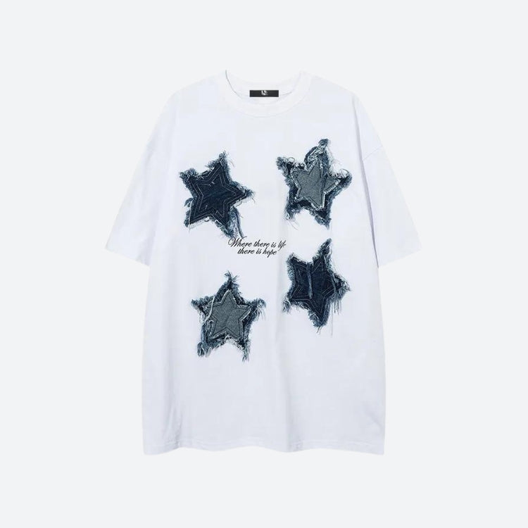 Litlookz Studio Y2K Denim Star Patchwork Tee