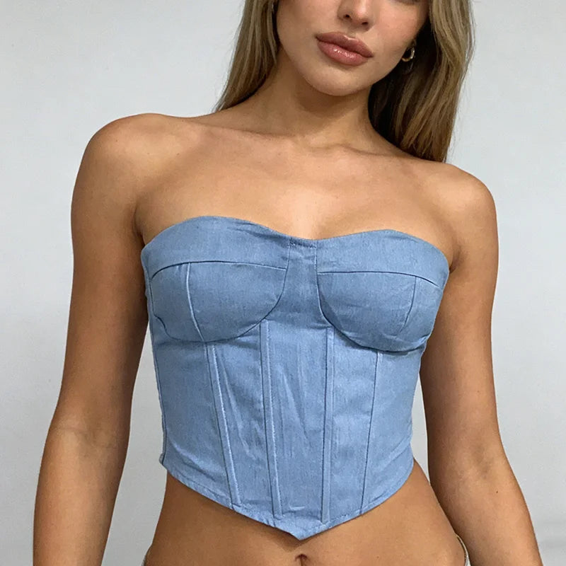 Litlookz Studio Y2K Denim Strapless Corset