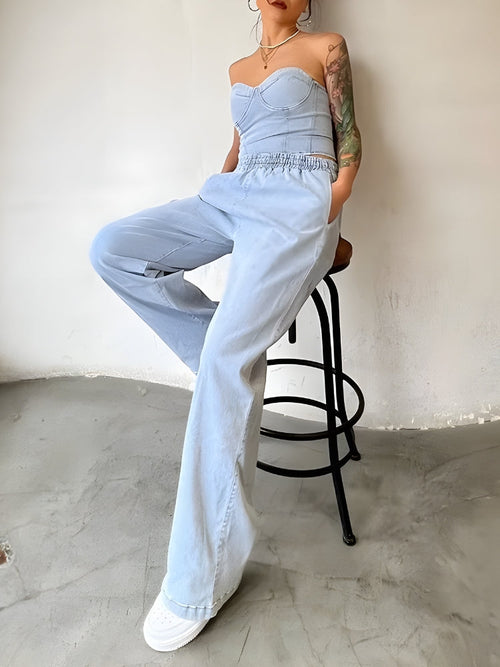 Litlookz Studio Y2K Denim Top & Pants Two Piece Set