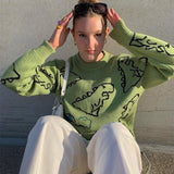 Litlookz Studio Y2K Dinosaur Knitted Sweater, view 2