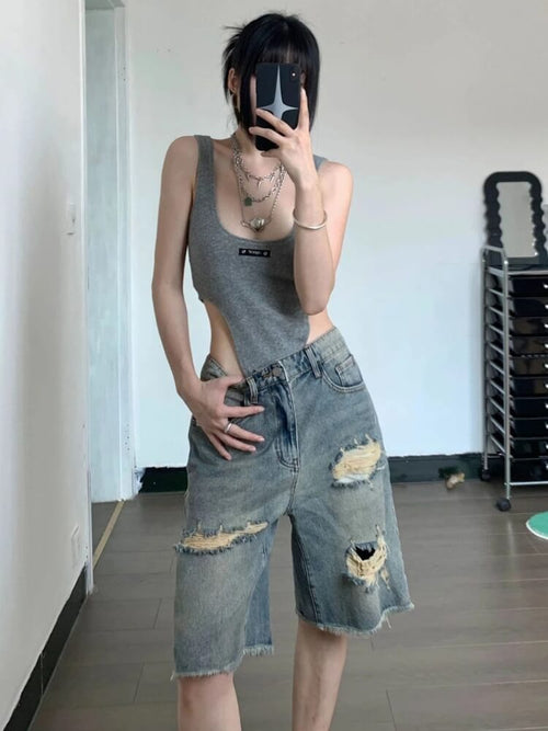 Litlookz Studio Y2K Distressed Denim Jorts