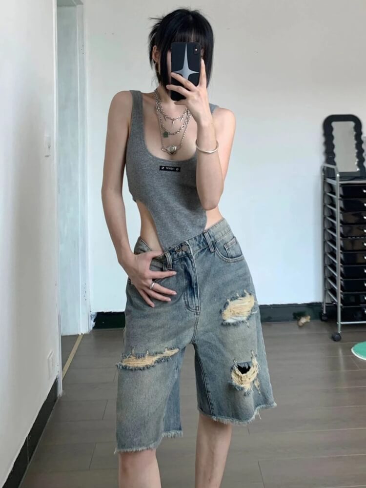 Litlookz Studio Y2K Distressed Denim Jorts