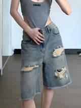 Litlookz Studio Y2K Distressed Denim Jorts, view 4