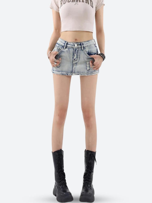 Litlookz Studio Y2K Distressed Low Rise Mini Skirt