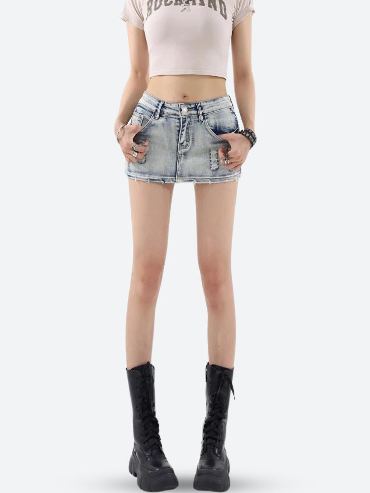 Litlookz Studio Y2K Distressed Low Rise Mini Skirt