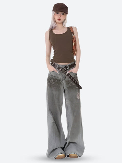 Litlookz Studio Y2K Distressed Wide Leg Jeans