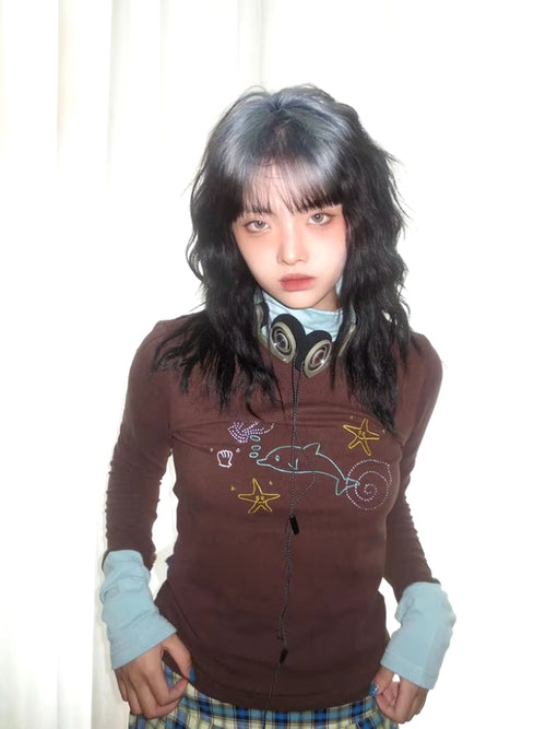 Litlookz Studio Y2K Dolphin Turtleneck Top