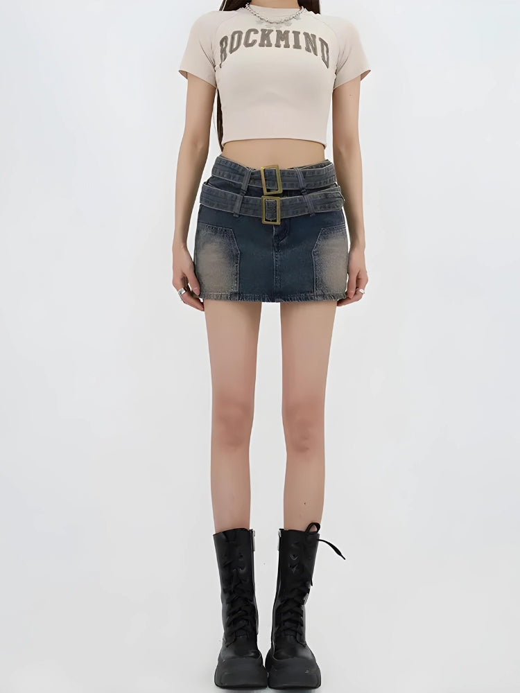 Litlookz Studio Y2K Double Belted Denim Mini Skort