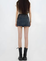 Litlookz Studio Y2K Double Belted Denim Mini Skort, view 3