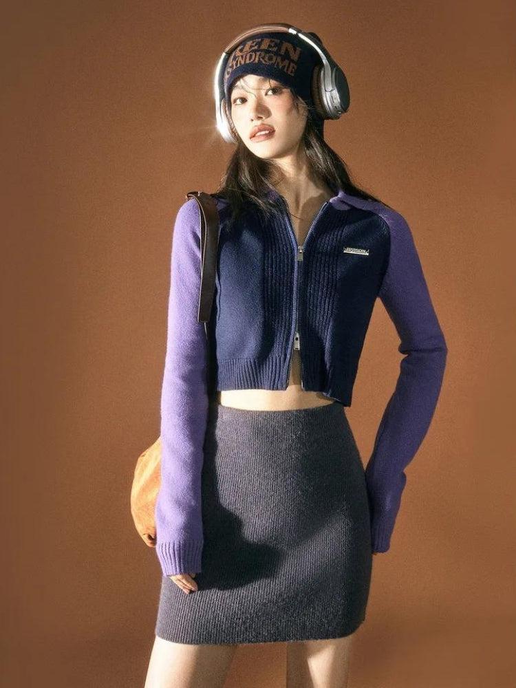 Litlookz Studio Y2K Double Zip-Up Crop Cardigan