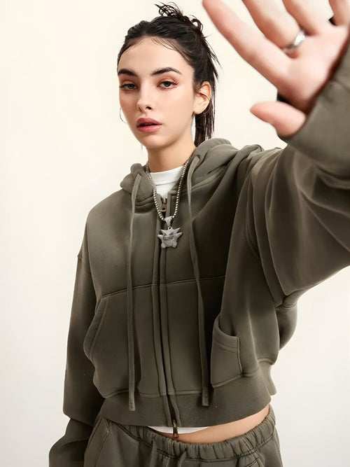 Litlookz Studio Y2K Double Zip-Up Cropped Hoodie