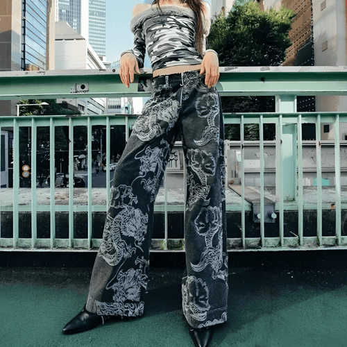 Litlookz Studio Y2K Dragon Printed Jeans