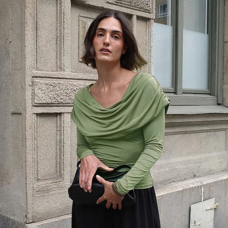 Litlookz Studio Y2K Draped Cowl Neck Top