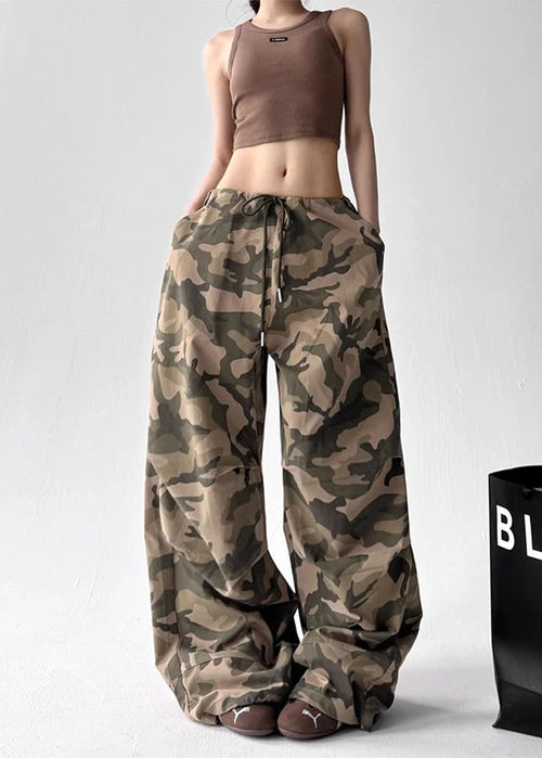 Litlookz Studio Y2K Drawstring Camo Baggy Pants