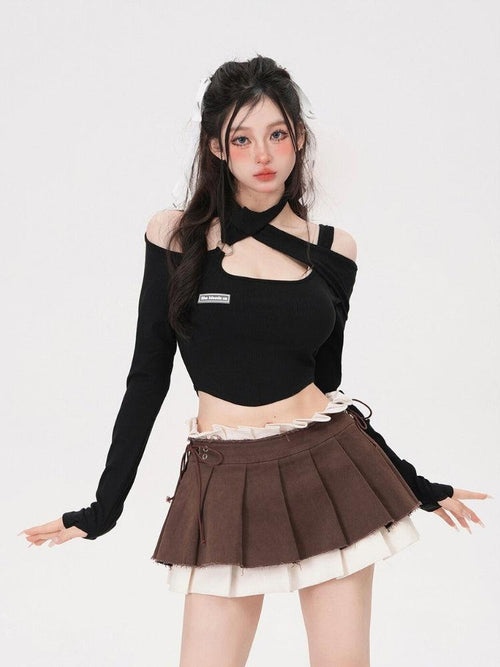 Litlookz Studio Y2K Drawstring Pleated Mini Skirt