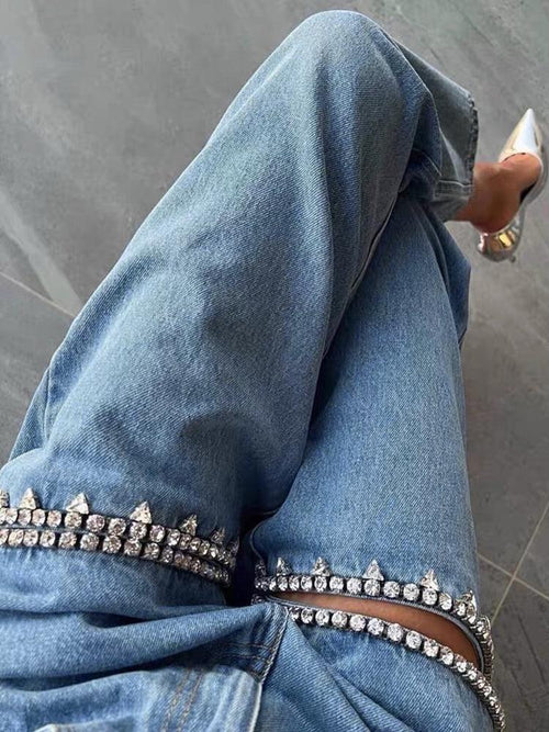 Litlookz Studio Y2K Embellished Cut-Out Jeans