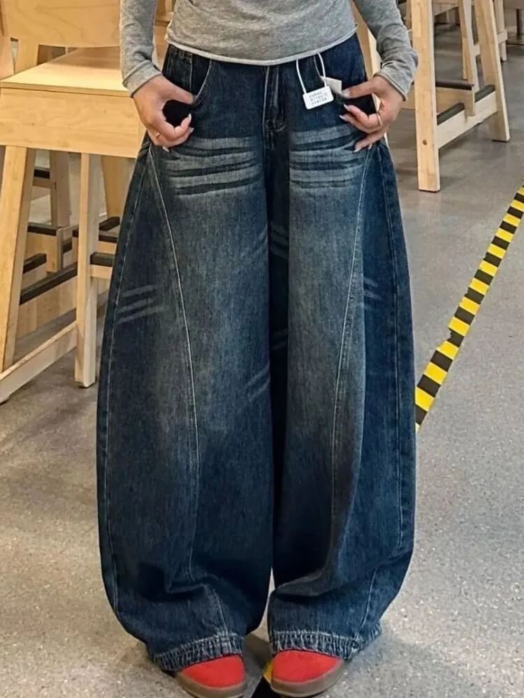 Litlookz Studio Y2K Embroidered Dark Baggy Jeans