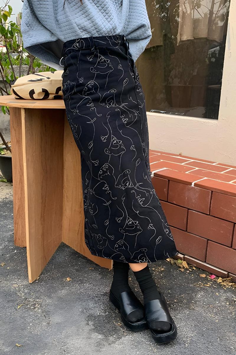 Litlookz Studio Y2K Faces Denim Midi Skirt