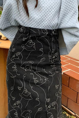 Litlookz Studio Y2K Faces Denim Midi Skirt, view 2