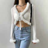 Litlookz Studio Y2K Faux Fur Corduroy Crop Cardigan, view 2
