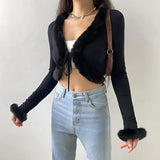 Litlookz Studio Y2K Faux Fur Corduroy Crop Cardigan, view 3