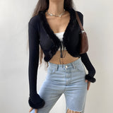 Litlookz Studio Y2K Faux Fur Corduroy Crop Cardigan, view 4