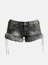 Litlookz Studio Y2K Faux Fur Studded Shorts, view 5