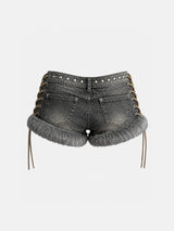 Litlookz Studio Y2K Faux Fur Studded Shorts, view 6