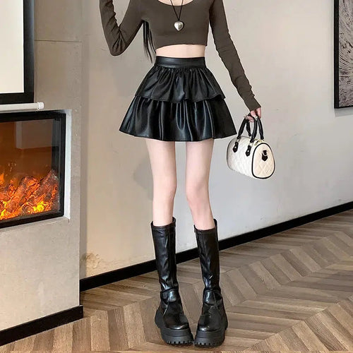 Litlookz Studio Y2K Faux Leather A-Line Mini Skirt