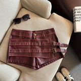 Litlookz Studio Y2K Faux Leather Double Belt Shorts, view 3