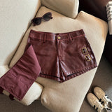 Litlookz Studio Y2K Faux Leather Double Belt Shorts, view 4