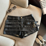Litlookz Studio Y2K Faux Leather Double Belt Shorts, view 5