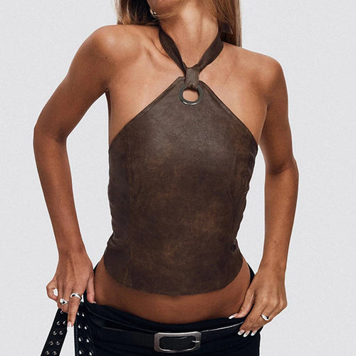 Litlookz Studio Y2K Faux Leather Halter Top